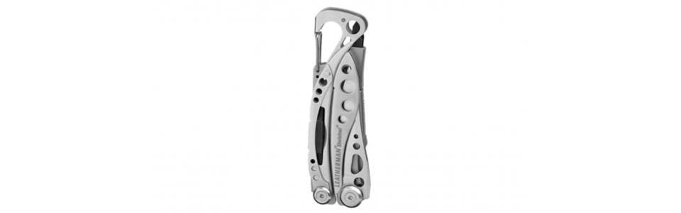 The Leatherman Skeletool has a knife blade that locks into place when opened. Every feature on the Skeletool can be opened and operated with one hand.